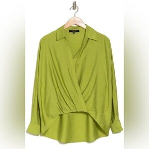Rachel Roy|Faux wrap Drapey long sleeve blouse,high low style•••